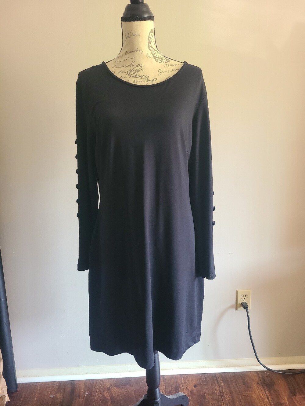 Cynthia Rowley Black Midi Shift Dress with Sleeve Buttons